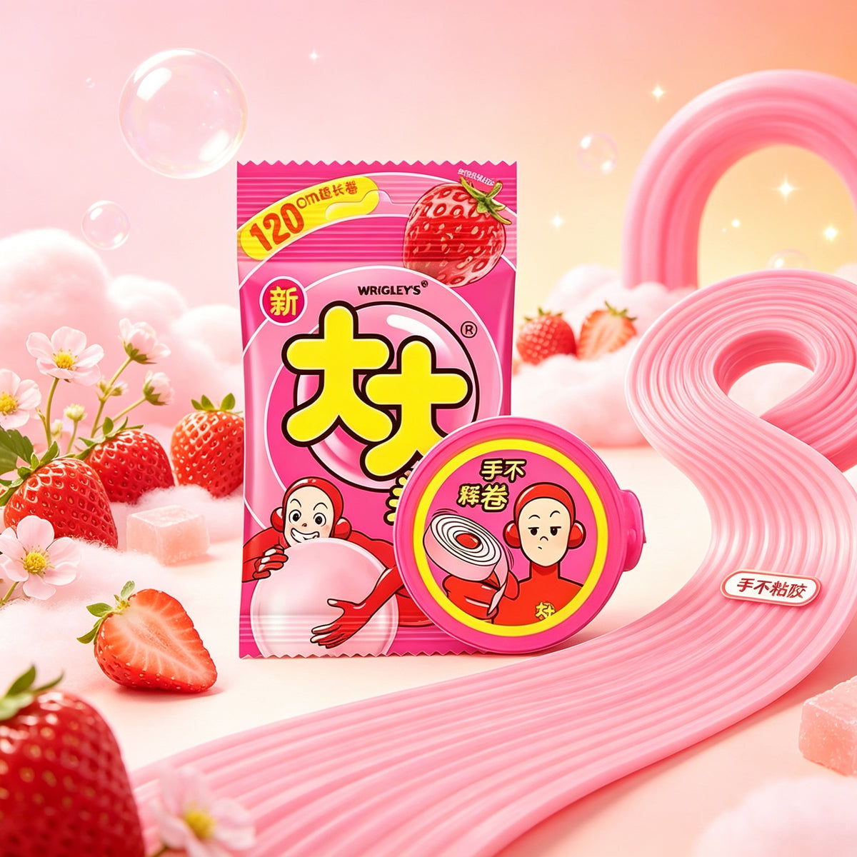 Dadajuan Qieqiele Bubble Gum, Strawberry Flavor