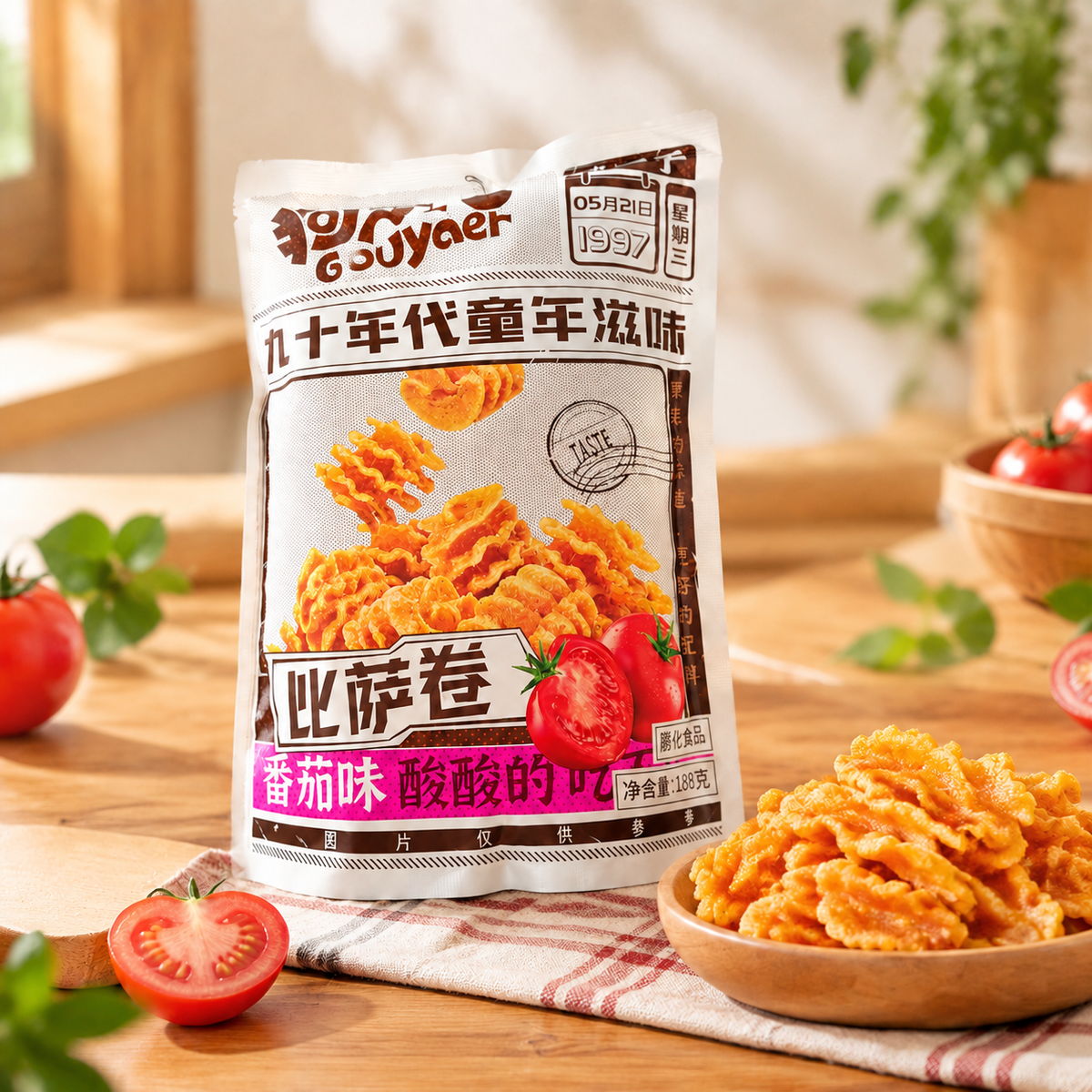 Gouyaer Pizza Roll Snacks, Tomato, 188g