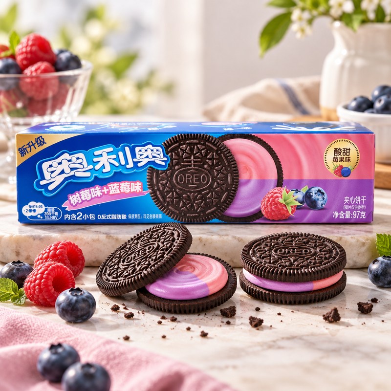 Oreo Double Fruit Sandwich Cookies Blueberry and Raspberry Flavor 97g