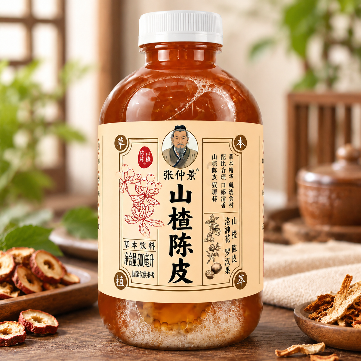 Zhang Zhongjing Herbal Drink, Hawthorn & Tangerine Peel, 500mL Bottle